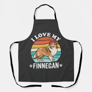 I Love My Finnegan Sheltie Retro Sunset Apron
