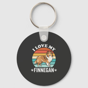 I Love My Finnegan Sheltie Retro Sunset Keychain