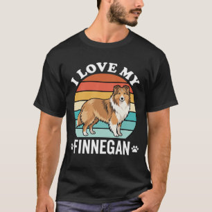 I Love My Finnegan Sheltie Retro Sunset T-Shirt