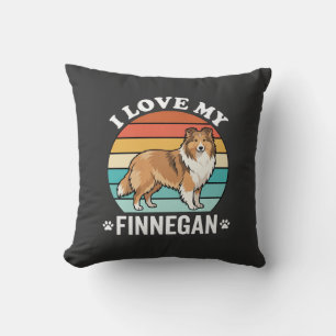I Love My Finnegan Sheltie Retro Sunset Throw Pillow