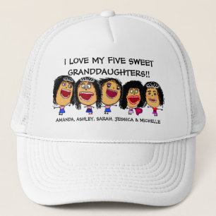 I Love My Five Granddaughters Cartoon Trucker Hat