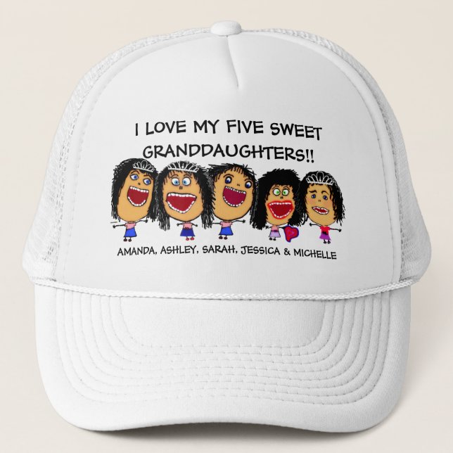I Love My Five Granddaughters Cartoon Trucker Hat (Front)