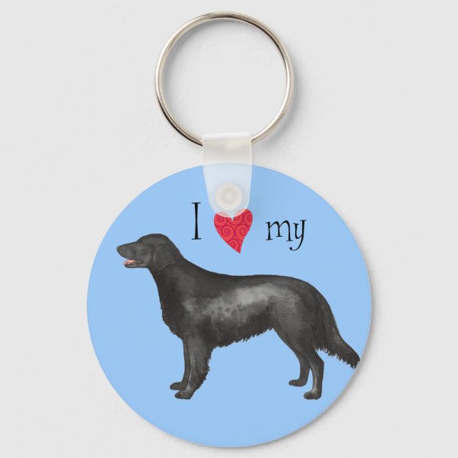 I Love my Flat-Coated Retriever Keychain (Front)
