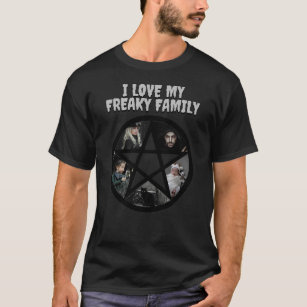 I Love My Freaky Family Black Pentagram Star Photo T-Shirt