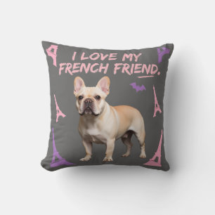 I Love My French Friend French Bulldog Dog Lover Throw Pillow