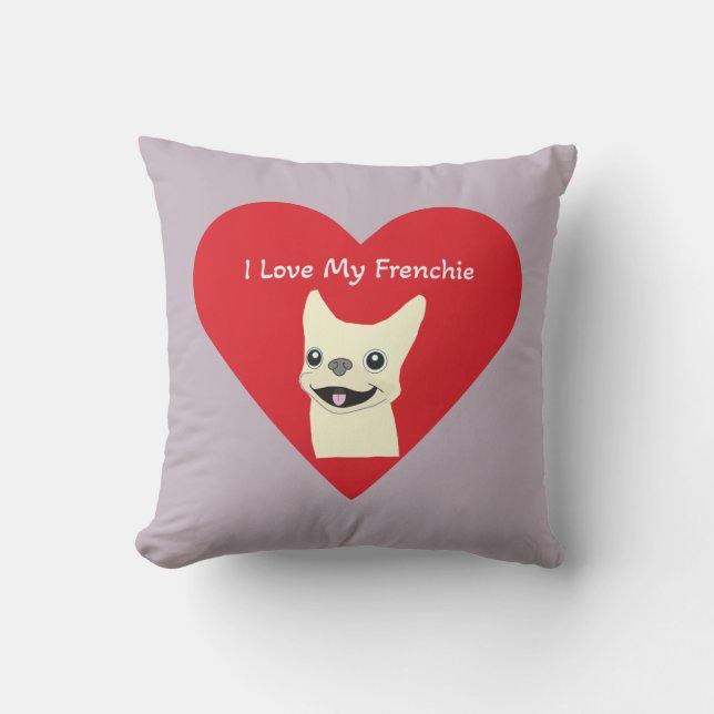 I love my Frenchie, Lavender Throw Pillow (Front)