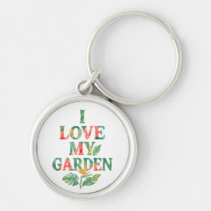 I Love My Garden Tropical Floral Watercolor Keychain