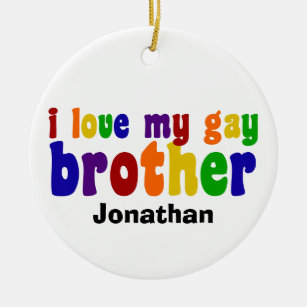 I Love My Gay Brother Monogram Pride Ceramic Ornament