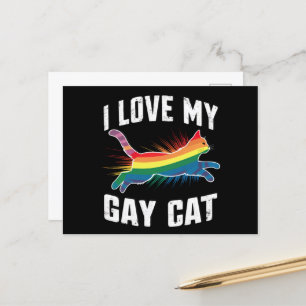 I Love My Gay Cat Funny Rainbow Pride Lgbt Postcard