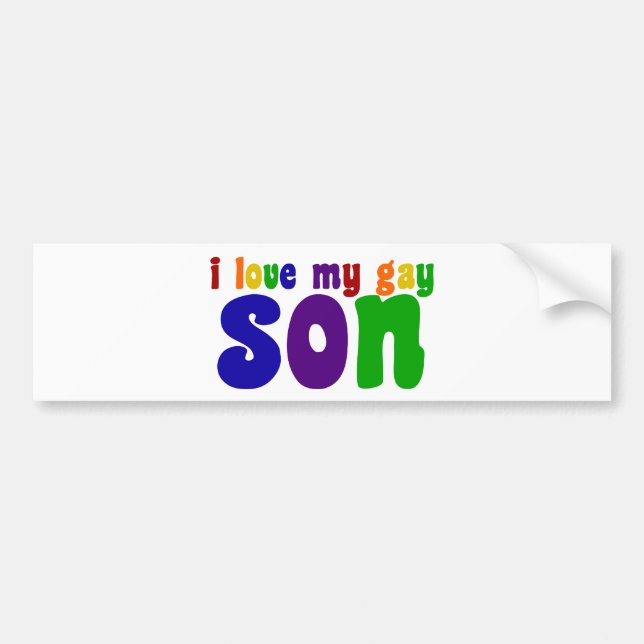 I Love My Gay Son Retro Rainbow Mom Bumper Sticker (Front)