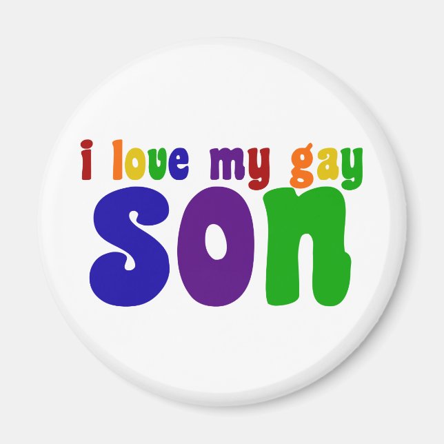 I Love My Gay Son Retro Rainbow Mom Magnet (Front)