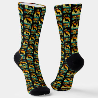 I Love My German Shepherd Dog Blue Brown Sunset Socks