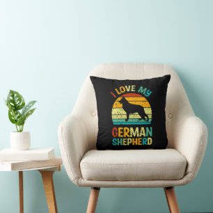 I Love My German Shepherd Dog Blue Brown Sunset Throw Pillow