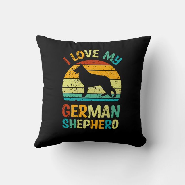 I Love My German Shepherd Dog Blue Brown Sunset Throw Pillow (Back)