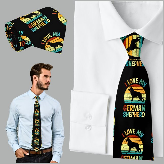 I Love My German Shepherd Dog Blue Brown Sunset Tie (Creator Uploaded)