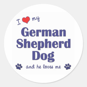 I Love My German Shepherd (Male Dog) Classic Round Sticker