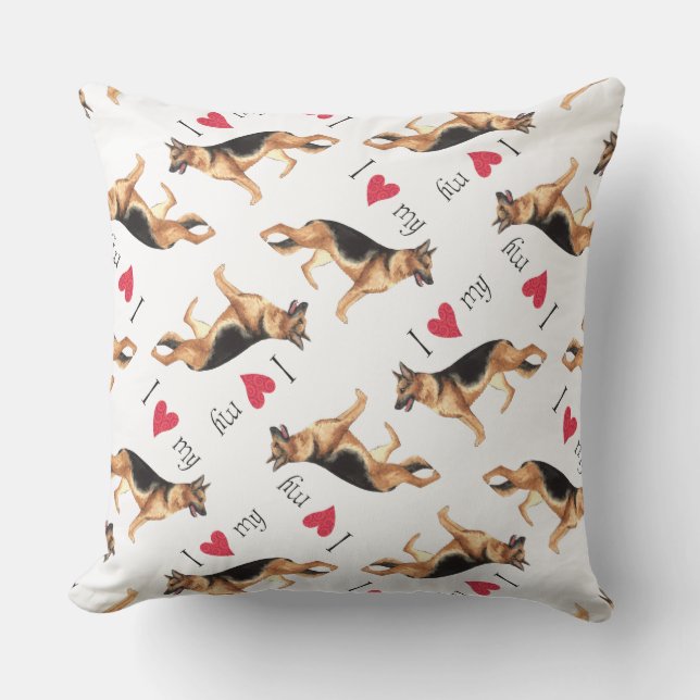 I Love my German Shepherd Throw Pillow (Front)