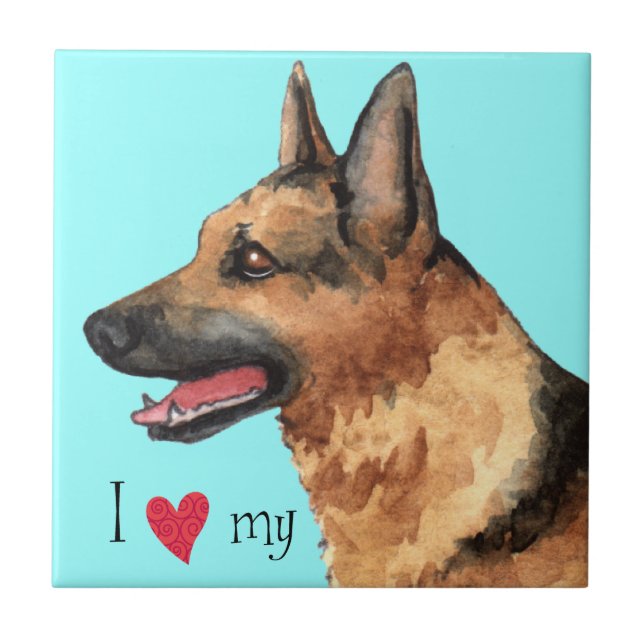 I Love my German Shepherd Tile (Front)