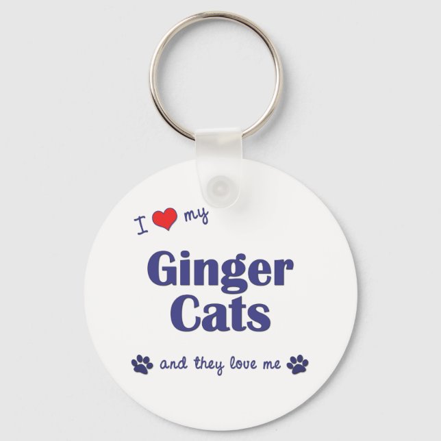 I Love My Ginger Cats (Multiple Cats) Keychain (Front)