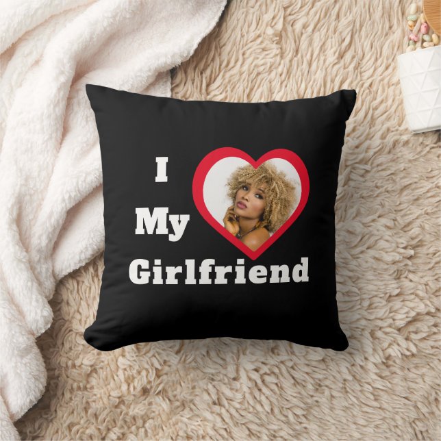 I Love My Girlfriend Bae Personalized Custom Photo Throw Pillow (Blanket)