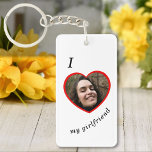 I Love My Girlfriend Boyfriend Custom Photo Text Keychain<br><div class="desc">Upload a photo, and easily create your personalized keychain. Click EDIT to change the background colour or text colour. You can TRANSFER this DESIGN on other Zazzle products and adjust it to fit most of the Zazzle items. Standard Studio designs are made in high-resolution vector graphics for a professional print....</div>
