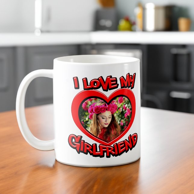 I Love my Girlfriend Bubble Red Heart Frame Coffee Mug (i love my girlfriend custom photo mug)