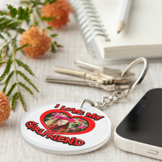 I Love my Girlfriend Bubble Red Heart Photo Keycha Keychain