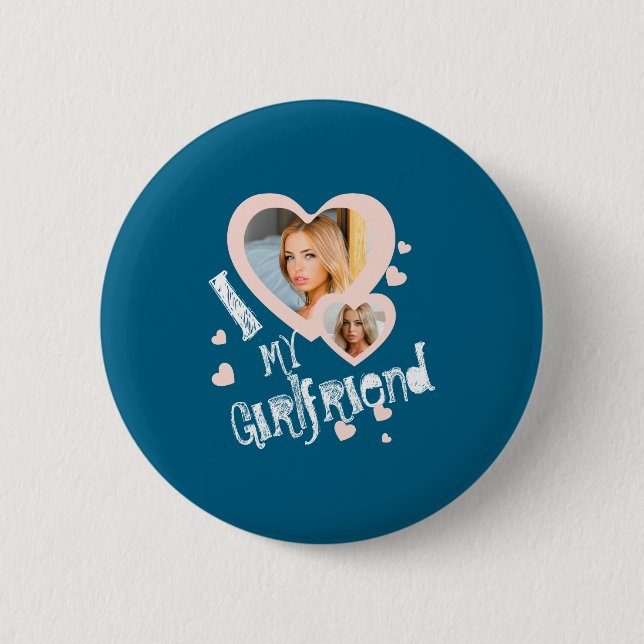 I Love My Girlfriend Chalkboard Doodles Black Cute 2 Inch Round Button (Front)