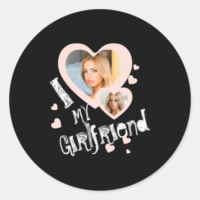 I Love My Girlfriend Chalkboard Doodles Black Cute Classic Round Sticker (Front)
