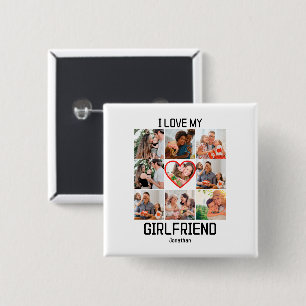 I love My Girlfriend Custom 9 Photo Collage 2 Inch Square Button
