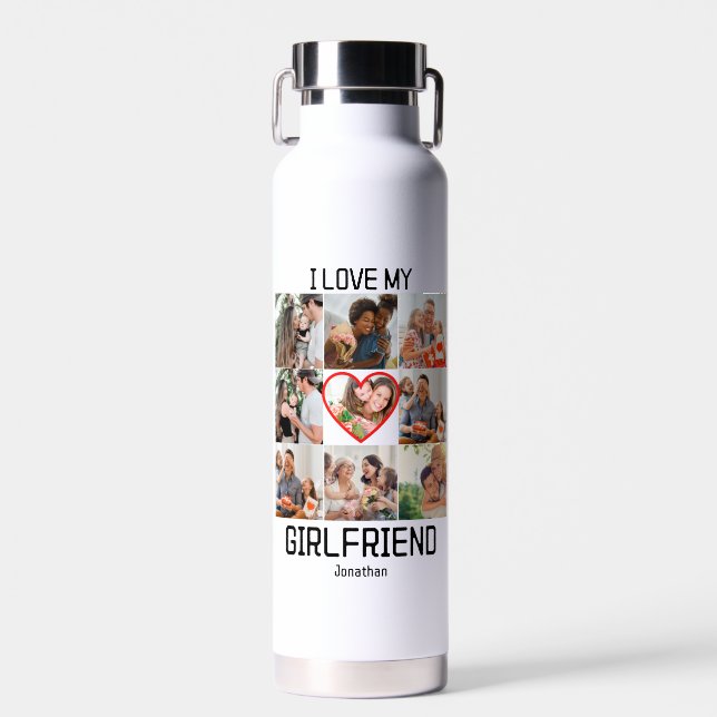 I love My Girlfriend Custom 9 Photo Collage Water Bottle (Front)