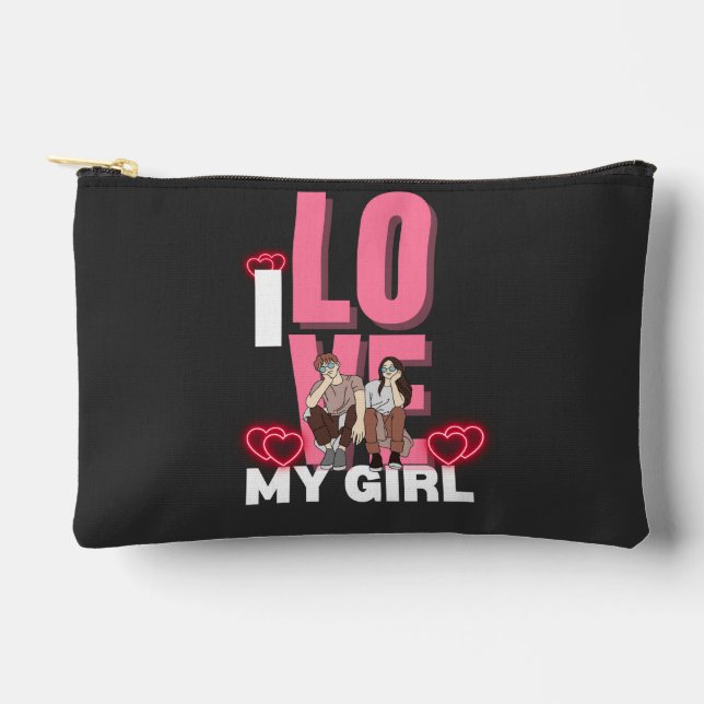 I Love My Girlfriend Custom black i luv 1 button Accessory Pouch (Front)