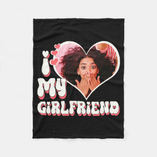 I Love My Girlfriend Custom Black T Shirt Fleece Blanket