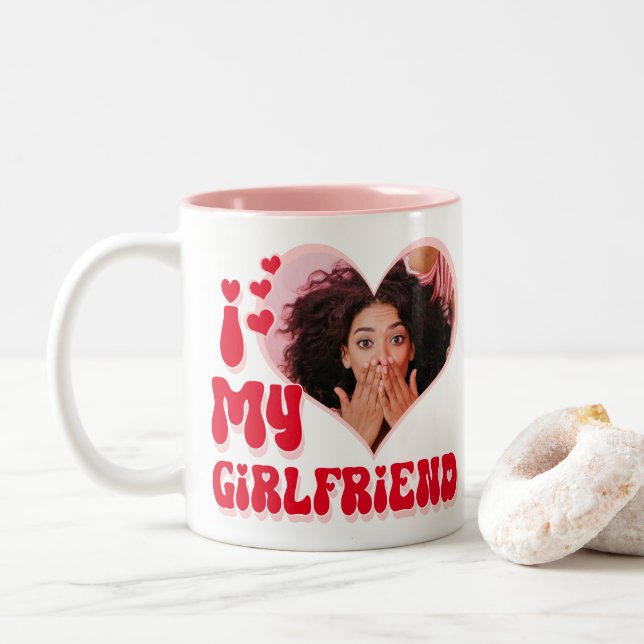 I Love My Girlfriend Custom Funny Two-Tone Coffee Mug (With Donut)