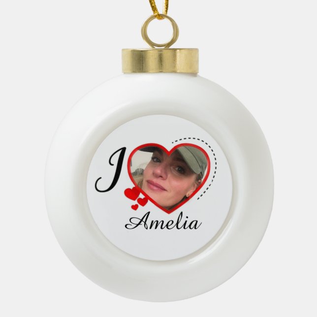 I Love My Girlfriend Custom Personalized Ceramic Ball Christmas Ornament (Front)