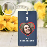 I Love My Girlfriend Custom Photo Personalized Keychain<br><div class="desc">Upload a photo, customize the text, and easily create your personalized keychain. Click EDIT to change the background colour. You can TRANSFER this DESIGN on other Zazzle products and adjust it to fit most Zazzle items. Standard Studio designs are made in high-resolution graphics for a professional print. Thank you for...</div>