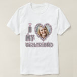 I Love My Girlfriend Custom Photo T-Shirt<br><div class="desc">Girly-Girl-Graphics at Zazzle: I Love My Girlfriend Custom Photo T-Shirt - Elegantly chic, uniquely modern, and stylishly trendy, this sophisticatedly simple silver grey and pastel pink heart and typeface font typography lettering design to personalize with your amazing photo makes a perfectly beautiful Valentine's Day, birthday, graduation, Christmas, or any day...</div>