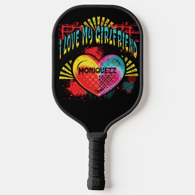 I Love My Girlfriend Graffiti Custom Name Pickleball Paddle (Back)