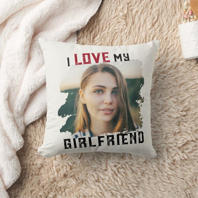 I Love My Girlfriend Grunge Custom Photo Throw Pillow (Blanket)