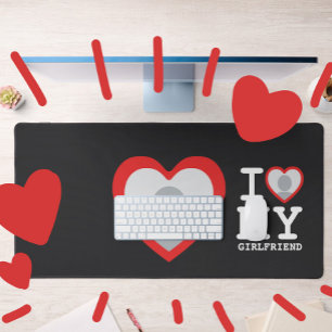 I love my girlfriend heart photo desk mat