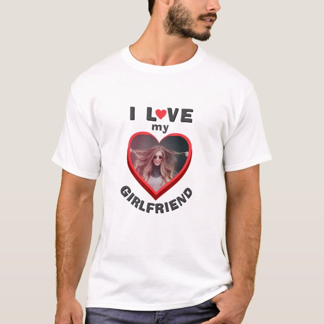 I love my Girlfriend Heart Photo Men T-Shirt (Front)