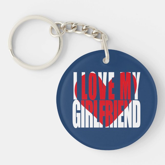 I Love My Girlfriend Heart Photo Personalized Keychain (Front)