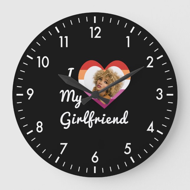 I Love My Girlfriend Lesbian Pride Custom Photo Large Clock (Front)