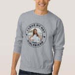 I Love My Girlfriend Logo Personalized Photo Sweatshirt<br><div class="desc">Grey Retro Vintage Style Classic Sweatshirt Personalized "I Love my Hot Girlfriend" custom text and photo design that you can use to create your own "I love my girlfriend" sweat shirt. Colours and fonts can be edited with the Template Design Tool. This style is perfect for a simple, minimal, more...</div>