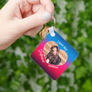 I Love my Girlfriend Name Heart Shape Color Photo Keychain