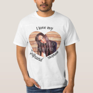 I Love my Girlfriend Name Heart Shape Colour Photo T-Shirt