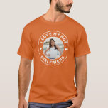I Love My Girlfriend Personalized Photo Orange T-Shirt<br><div class="desc">Personalized Burnt Orange Terracotta "I Love my Hot Girlfriend" custom text and photo tshirt design that you can use to create your own "I love my girlfriend" shirt. Colours and fonts can be edited, just click 'customize further' for full design control. This style is perfect for a simple, minimal, more...</div>