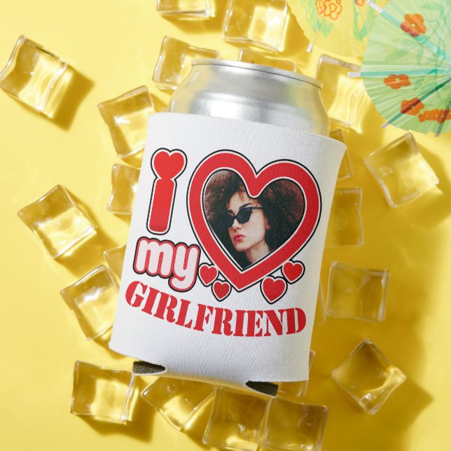 I Love My Girlfriend Personalized Photo Text Can Cooler (In Situ Summer)