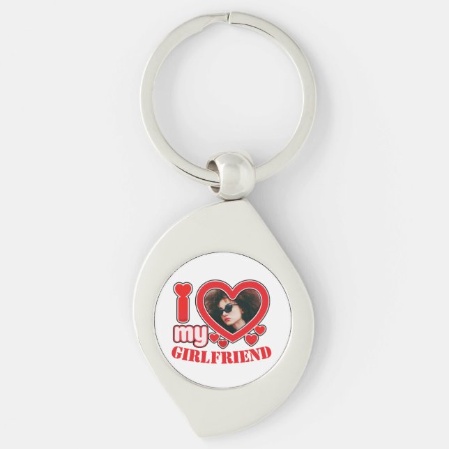 I Love My Girlfriend Personalized Photo Text Keychain (Front)