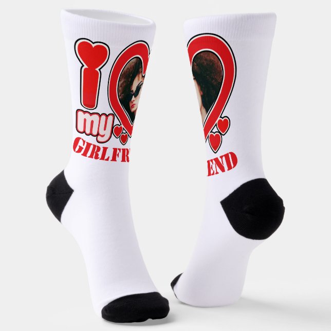 I Love My Girlfriend Personalized Photo Text Socks (Angled)